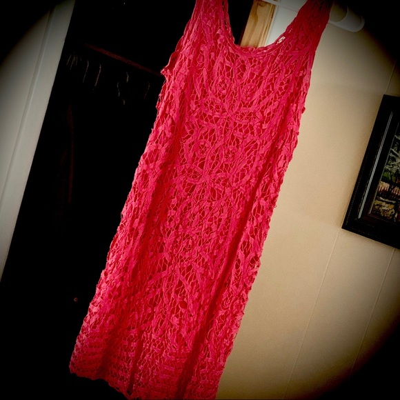 International Concepts (INC Macy’s) Peach Bodycon Lace Sheath Cotton Dress Sz 12 - Picture 1 of 13